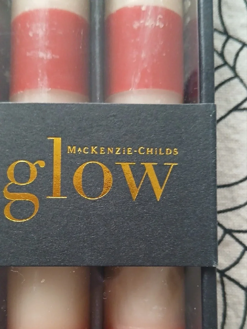 MacKenzie-Childs Glow Striped Taper Candles - Red, Orange, Cream - Set of 2
